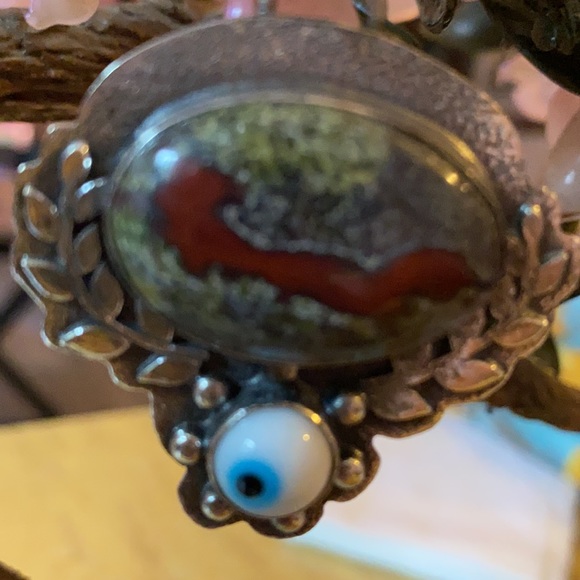 Vintage 925 grass garnet evil eye pendent - Picture 2 of 4